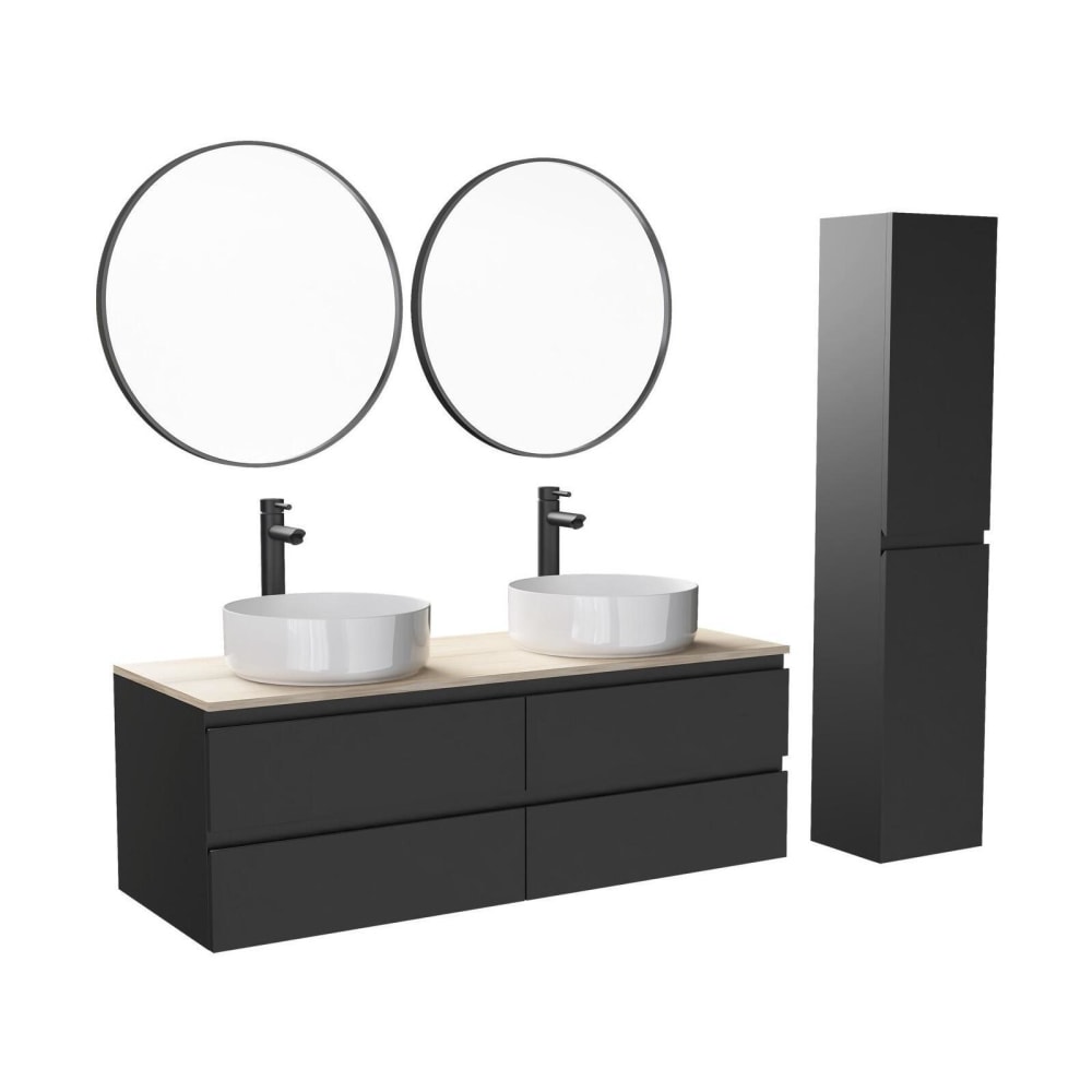 Ensemble meuble double vasque  suspendu avec colonne 120cm