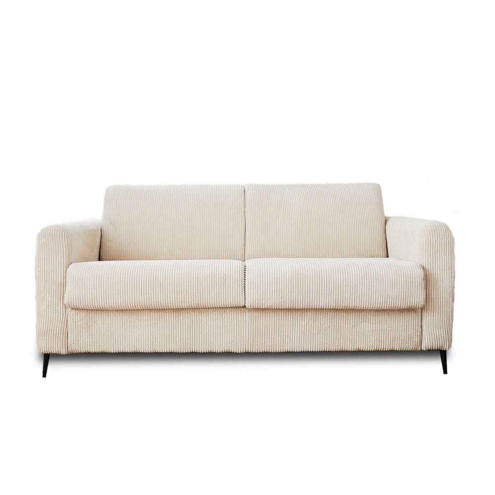 Canapé droit convertible 3 places en velours côtelé beige