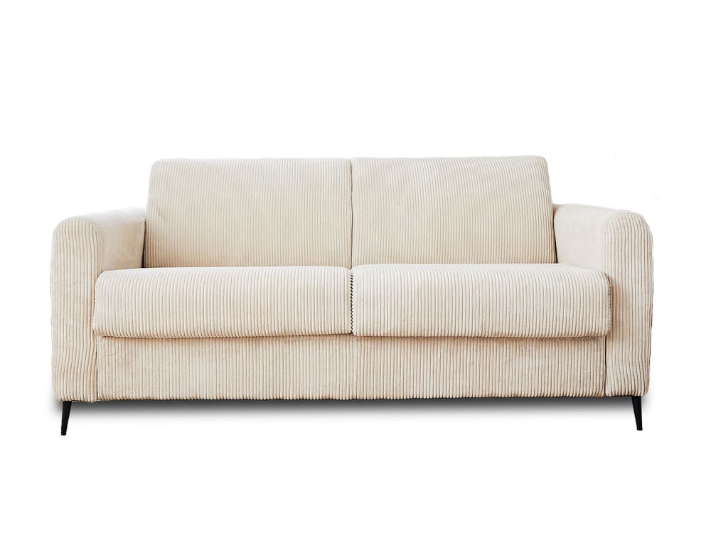 Canapé convertible 3 places en velours côtelé matelas 12 cm beige