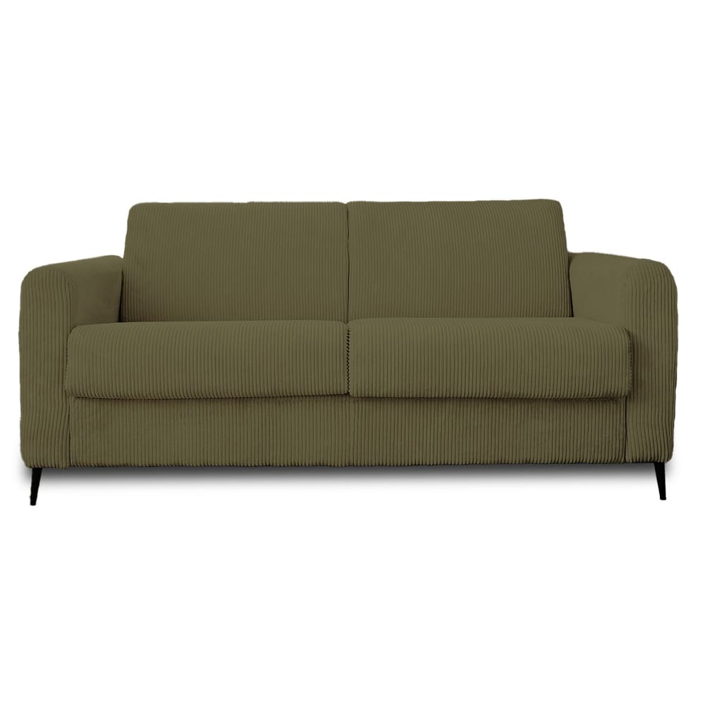 Canapé droit convertible 3 places en velours côtelé vert