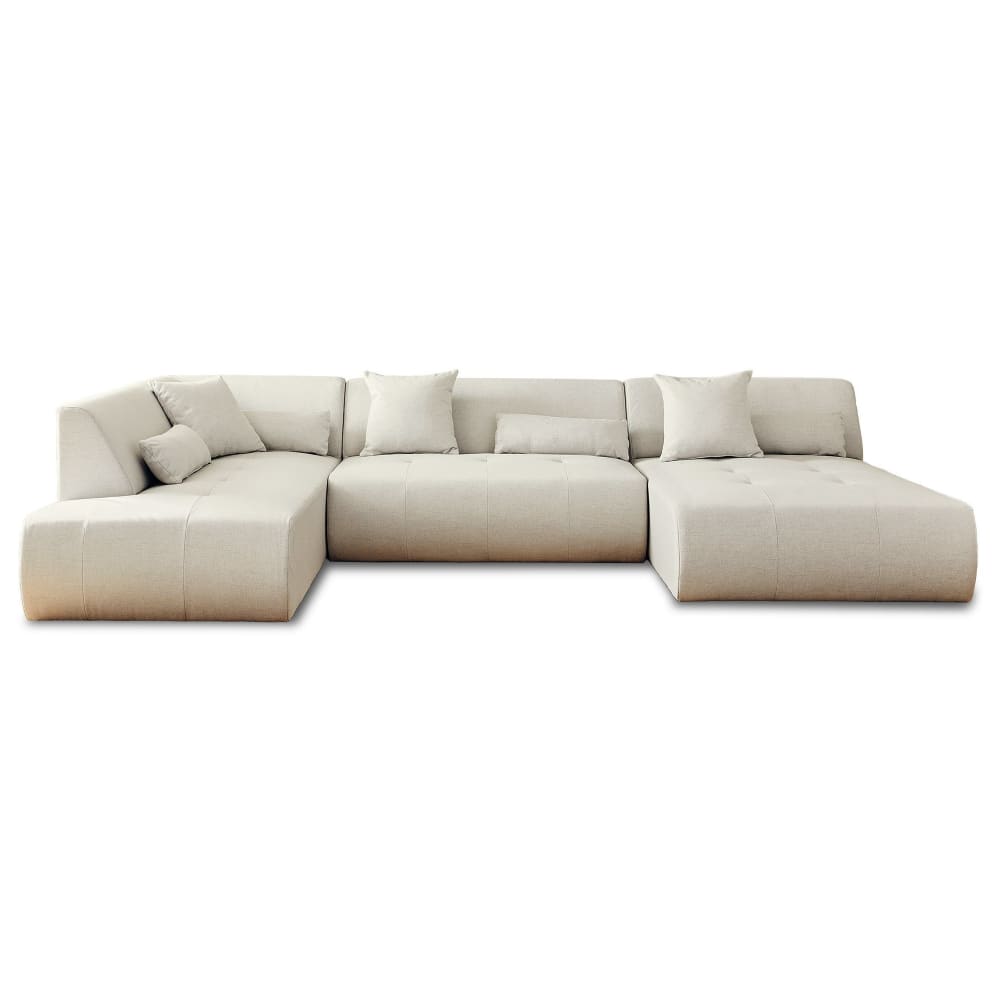 Canapé modulable 7 places angle gauche en tissu beige