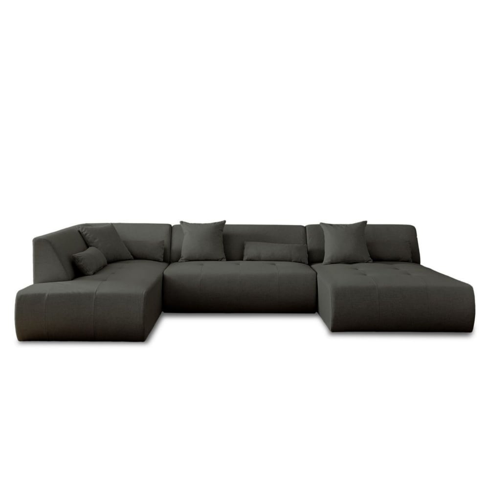 Canapé modulable 7 places angle gauche en tissu gris foncé