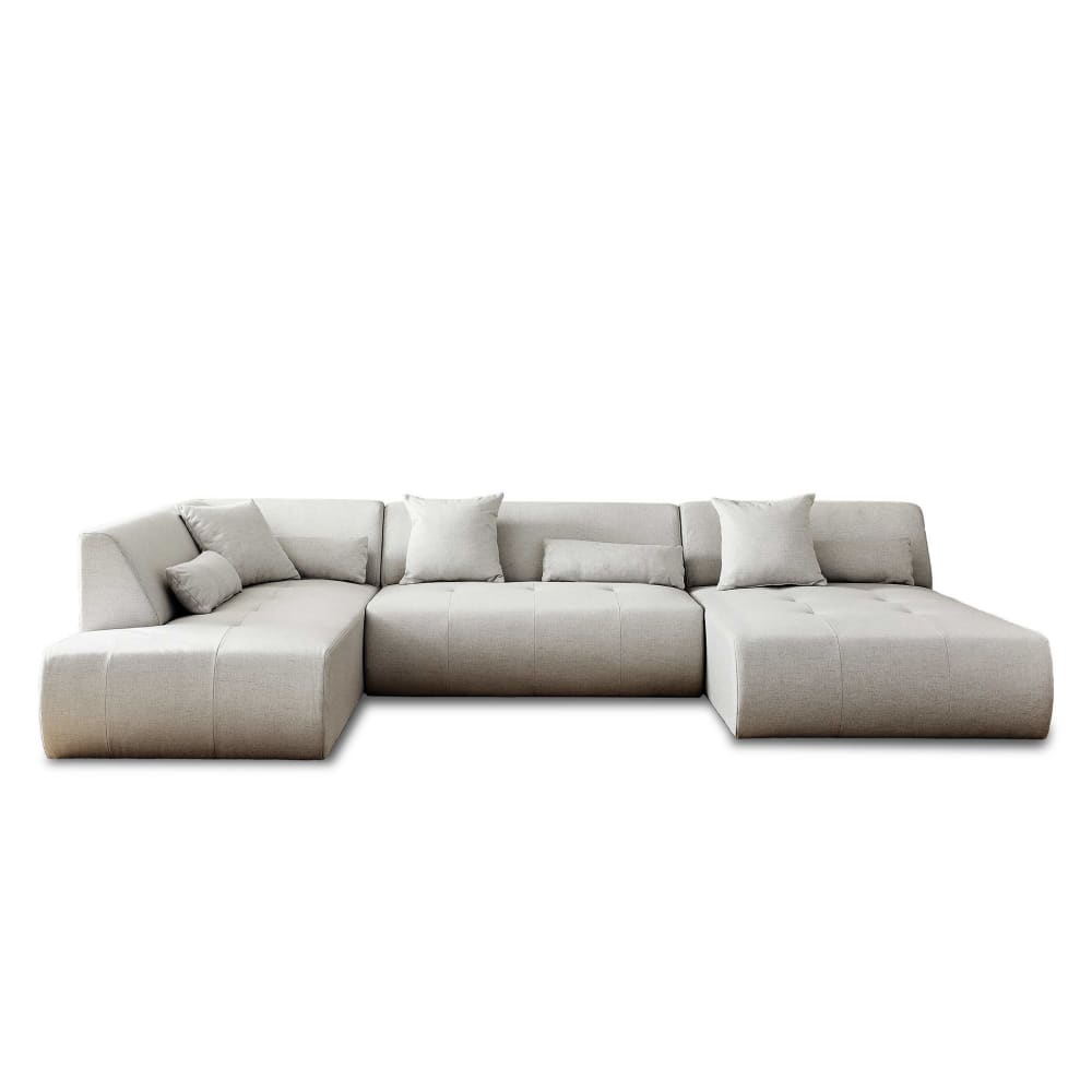 Canapé modulable 7 places angle gauche en tissu gris clair