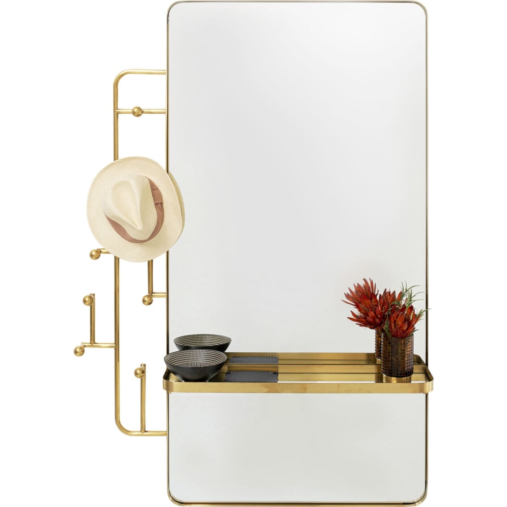 KARE DESIGN Ce miroir rectangulaire est complété par un bras doré avec 7 patères pour y accrocher vos vestes, sacs et écharpes.