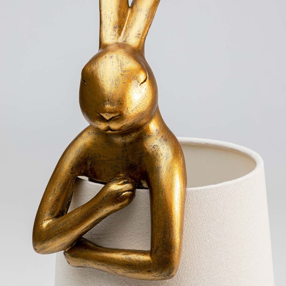 Lampe lapin en polyrésine dorée et lin beige h50 — vue 4