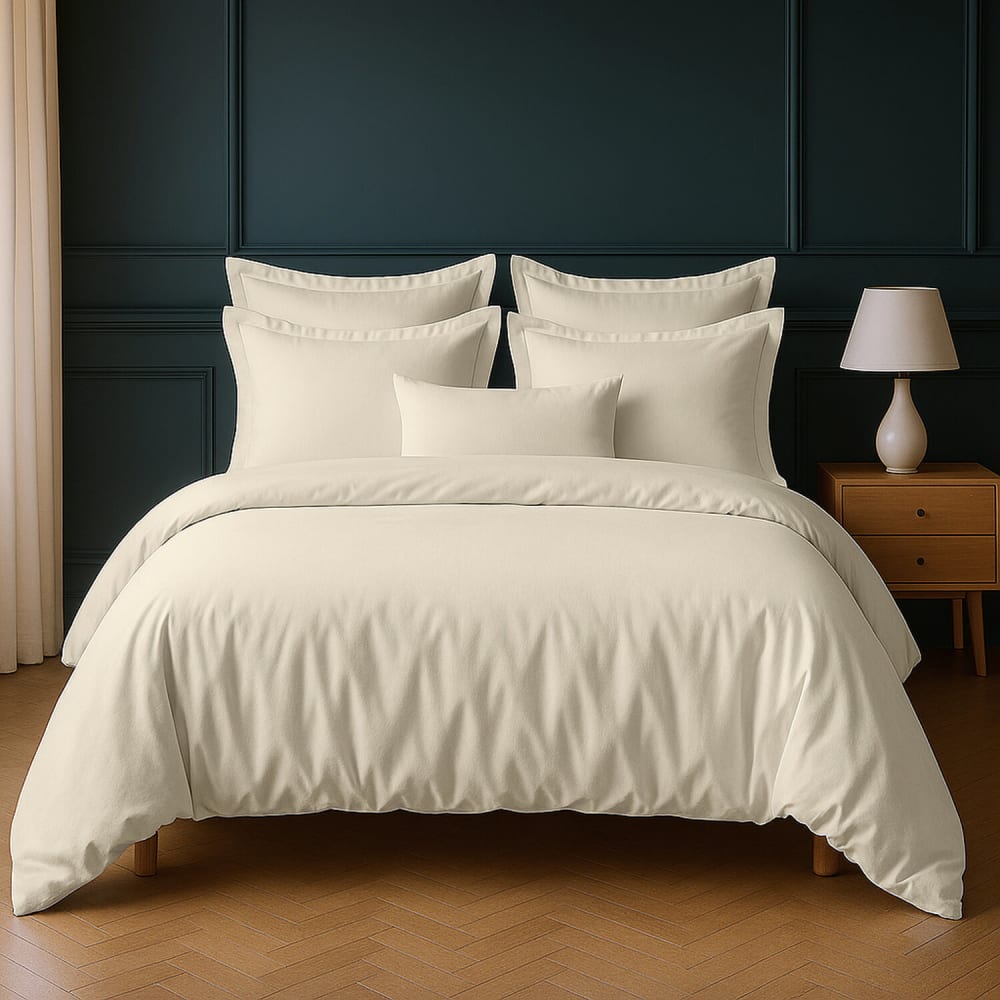 Parure housse de couette coton ivoire 260x240 cm