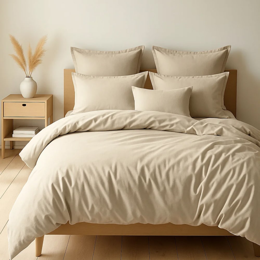 Parure housse de couette coton grège 140x200 cm