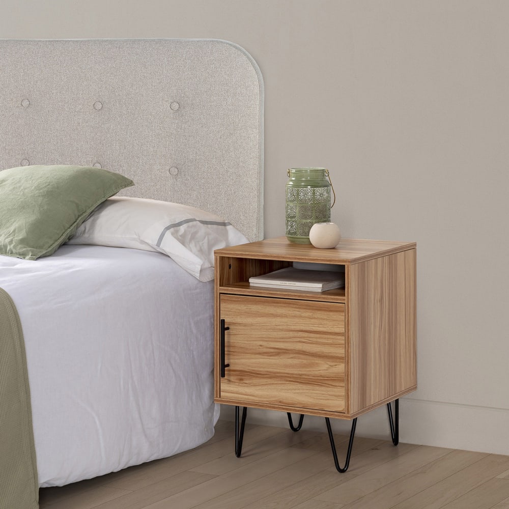 Table de chevet 1 porte coloris bois, pieds métal - Maisons du Monde