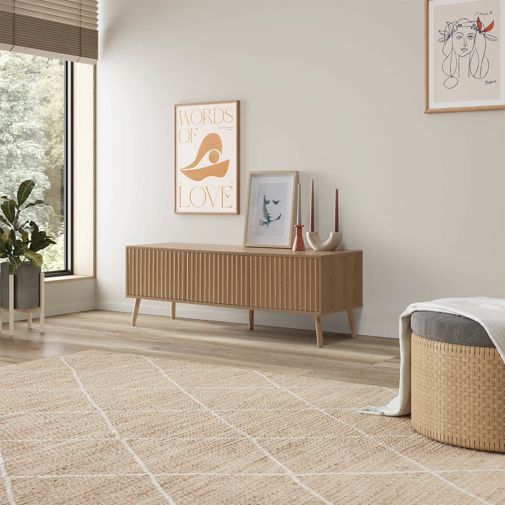 Meuble TV 3 portes effet chêne, longueur 130 cm