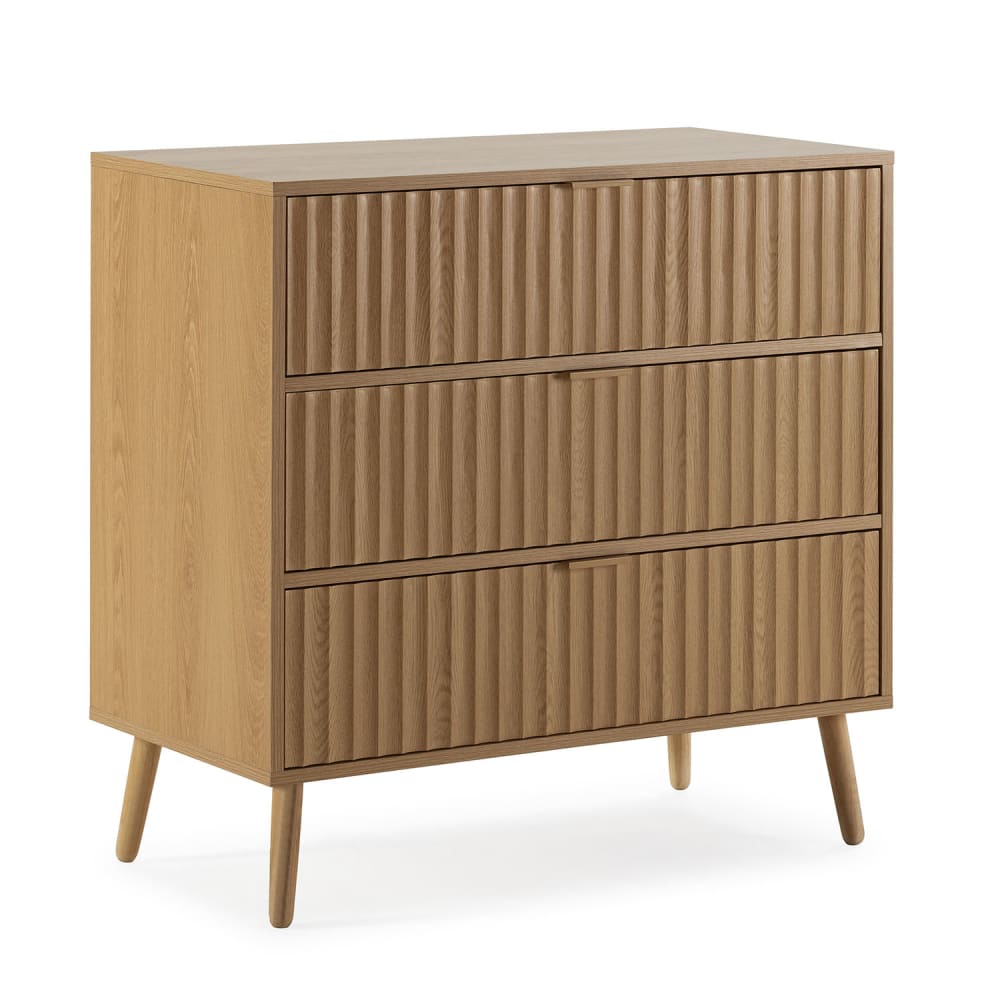 HOMN Kommode 3 Schubladen Eiche-Optik style modern Braun Spanplatte