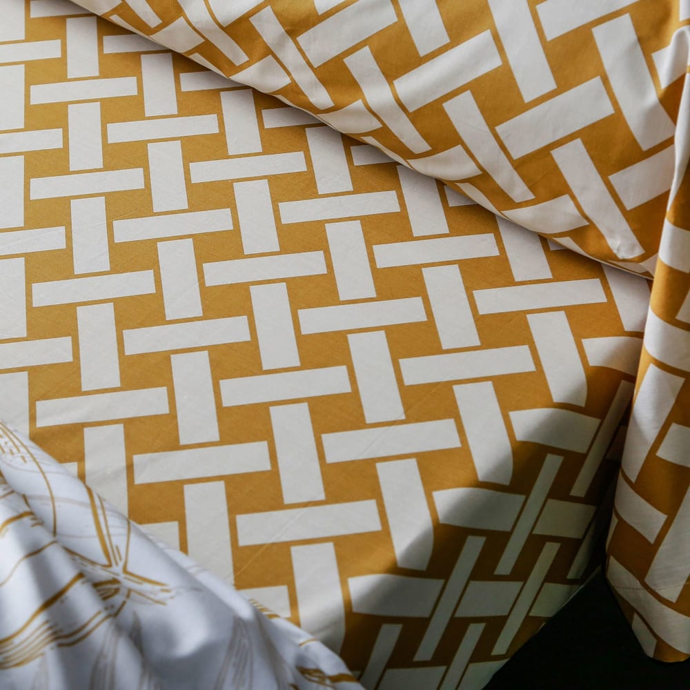 Drap-housse en coton jaune doré 140x190x28cm — vue 4