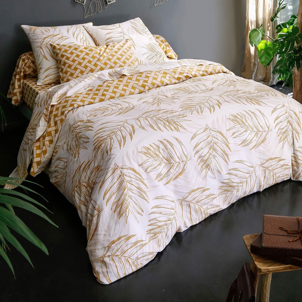 Housse de couette en coton jaune doré 240x220cm