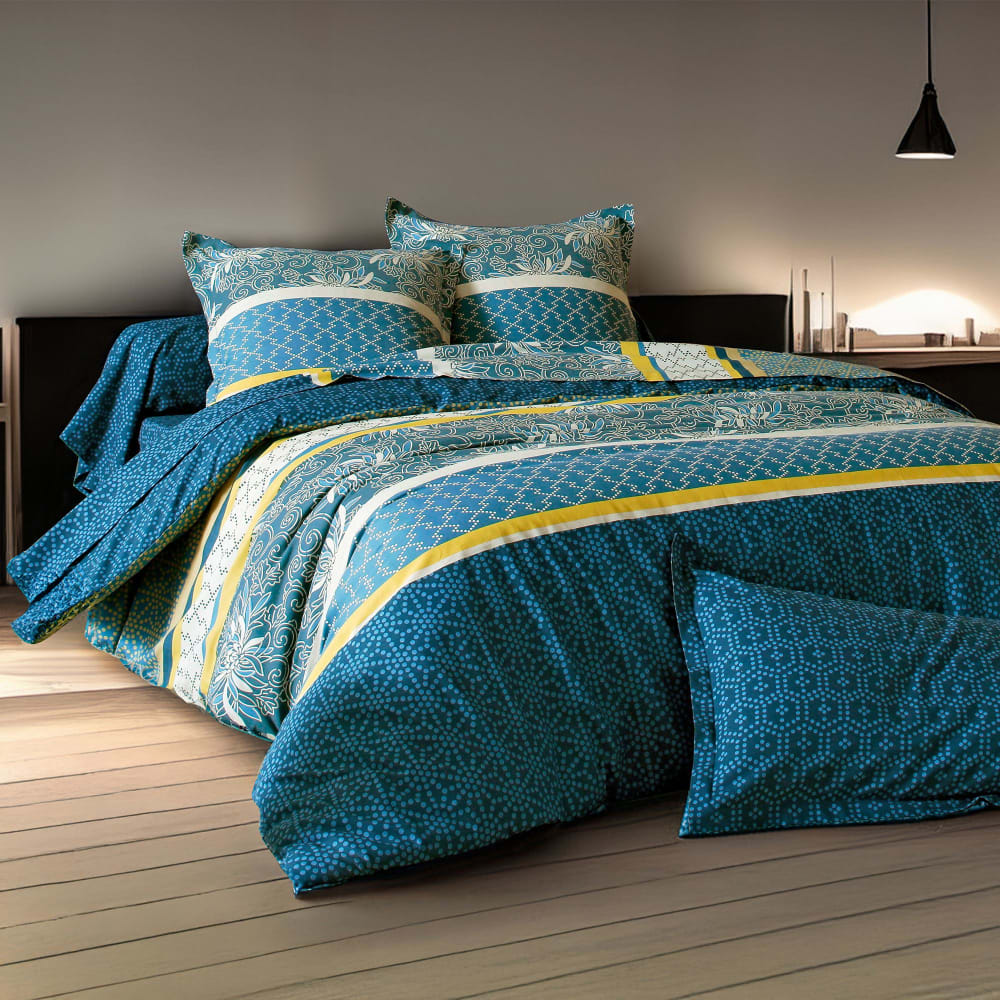 Housse de couette en coton bleu 240x220cm