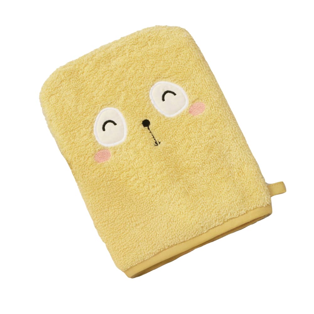 Serviette de bain enfant et gant de toilette jaune 50x90 en coton