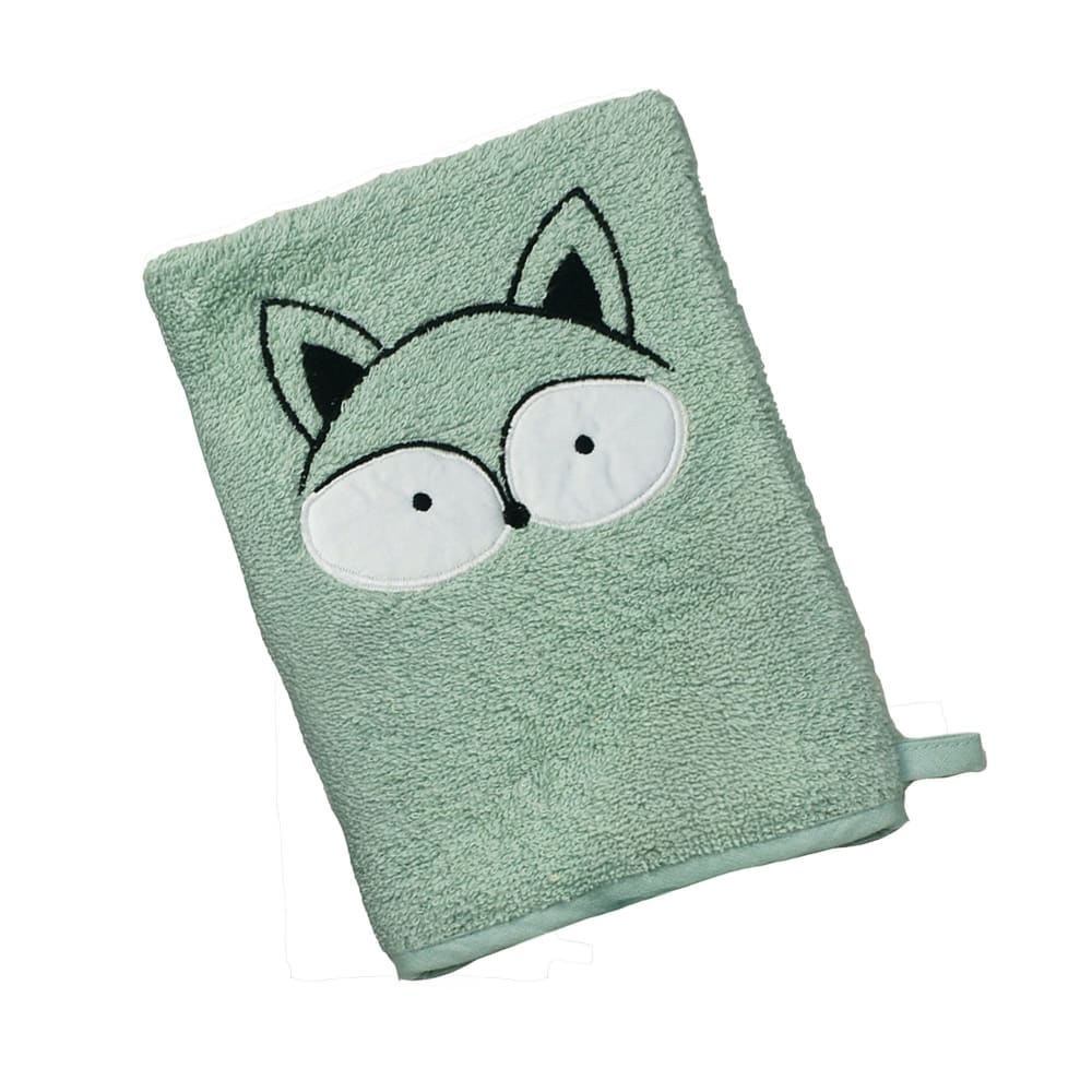Serviette de bain enfant et gant de toilette verte 50x90 en coton