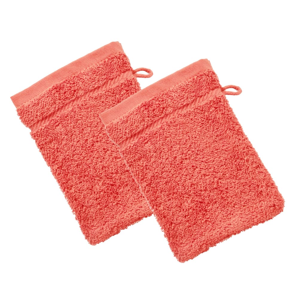 Lot de 2 gants de toilette 15x20 rose corail en coton