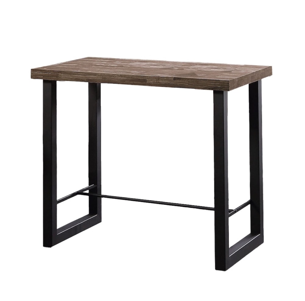 Table haute en acier et bois foncé Table haute en acier et bois foncé