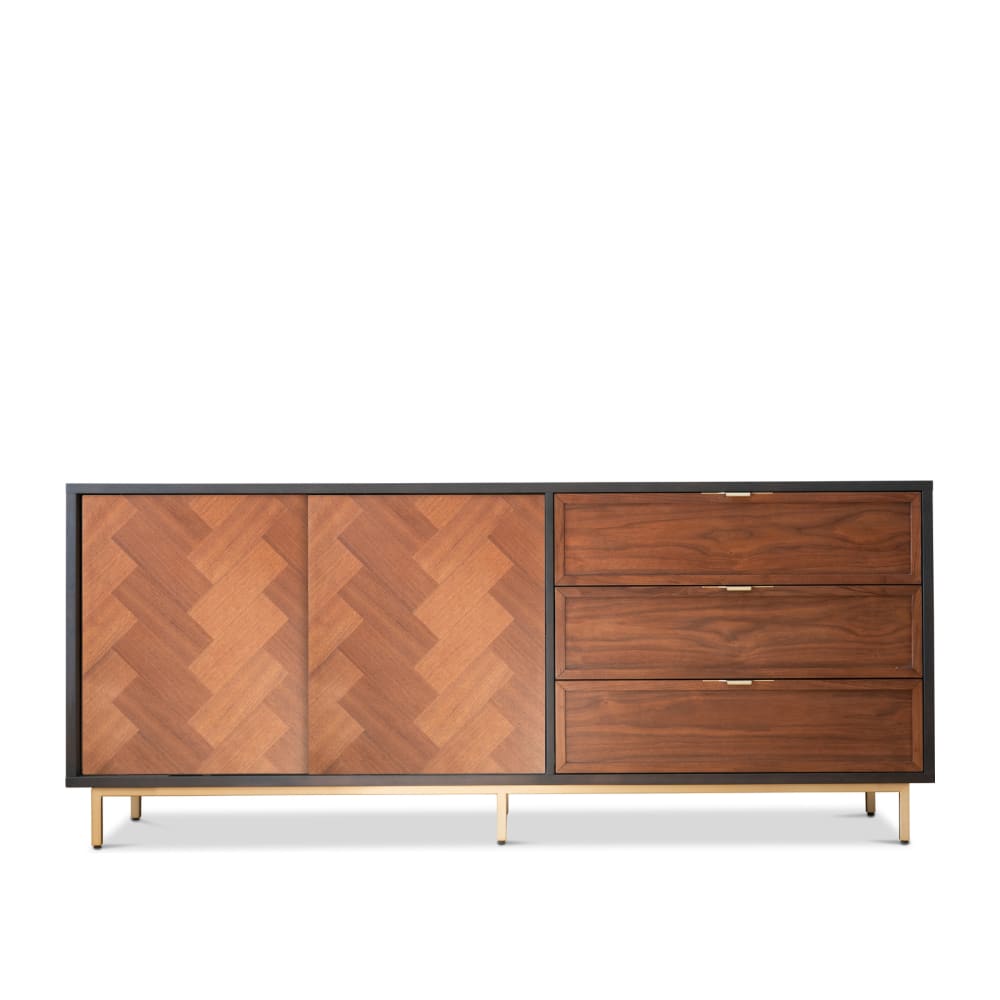 PIB Buffet en bois brun foncé avec portes coulissantes et 3 tiroirs Marron Bois - 180x76x45cm