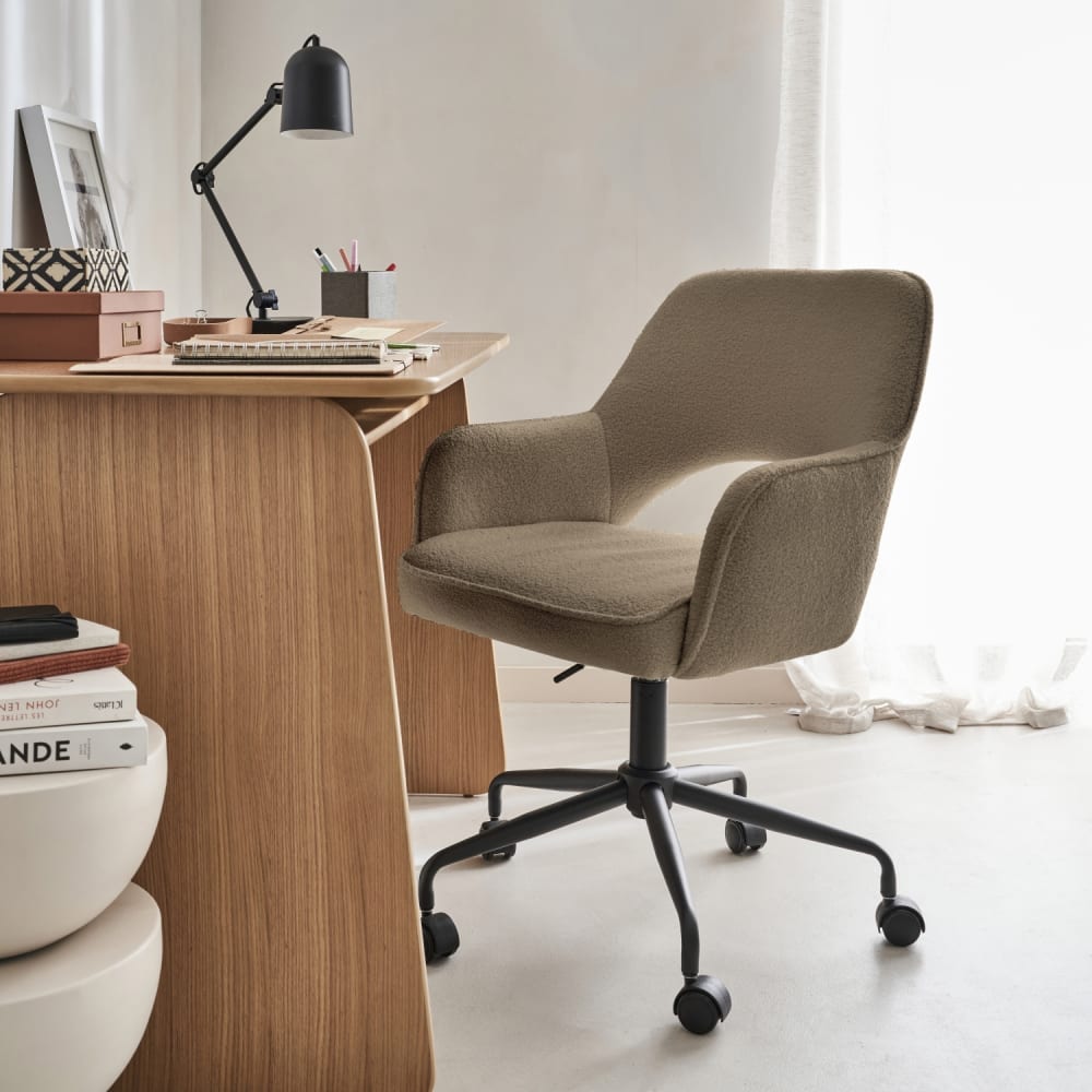 sweeek Bürostuhl mit Rollen und Bouclé-Bezug, taupe style vintage - Stoff