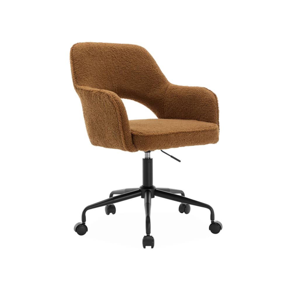 Bürostuhl mit Rollen und Bouclé-Bezug, ockerfarben - Maisons Du