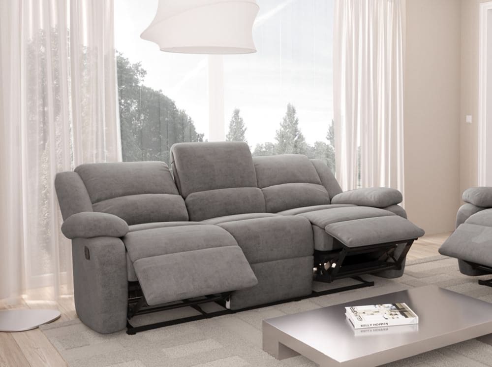 Canapé Relaxation manuel 3 places Microfibre - Gris
