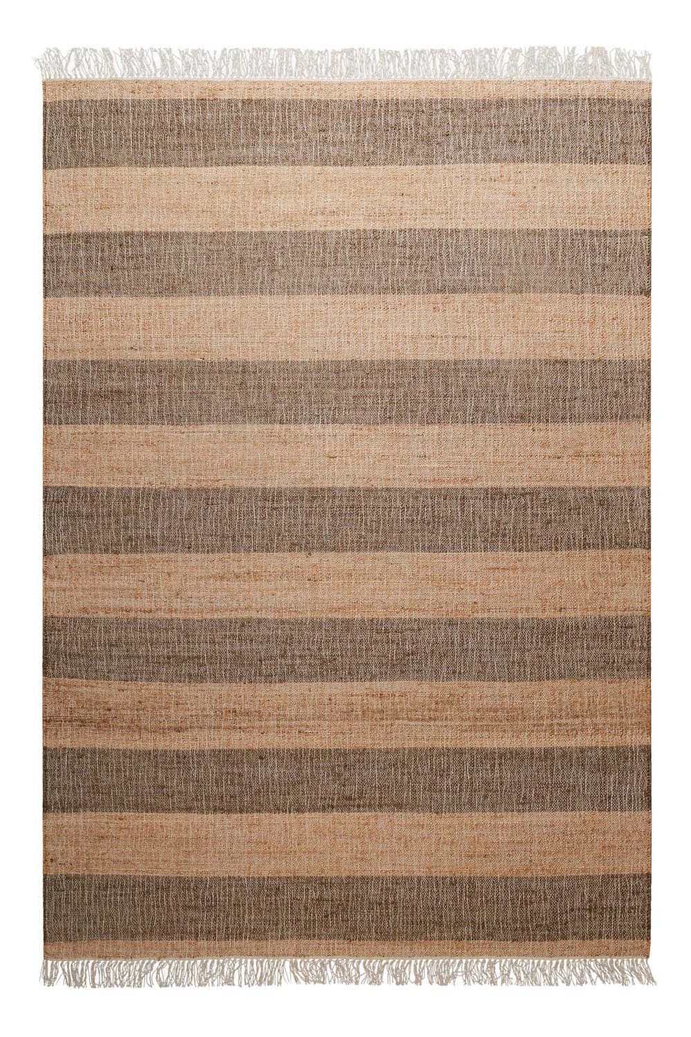 Tapis plat tissé main à franges rayé brique et brun 160x230