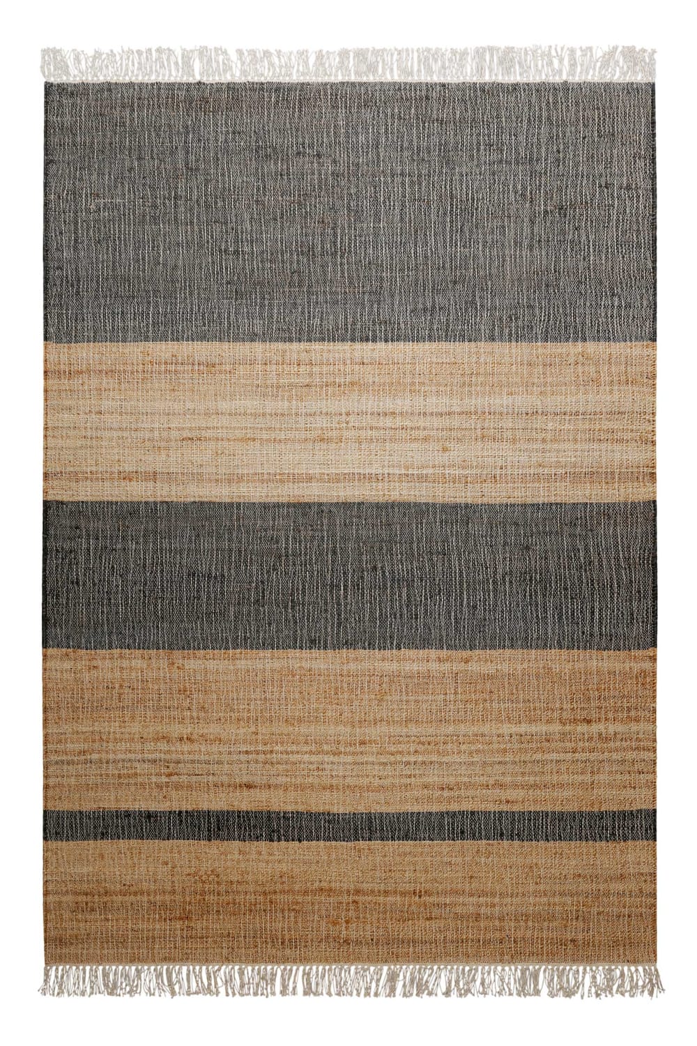Tapis plat tissé main à franges rayé anthracite et brun 160x230