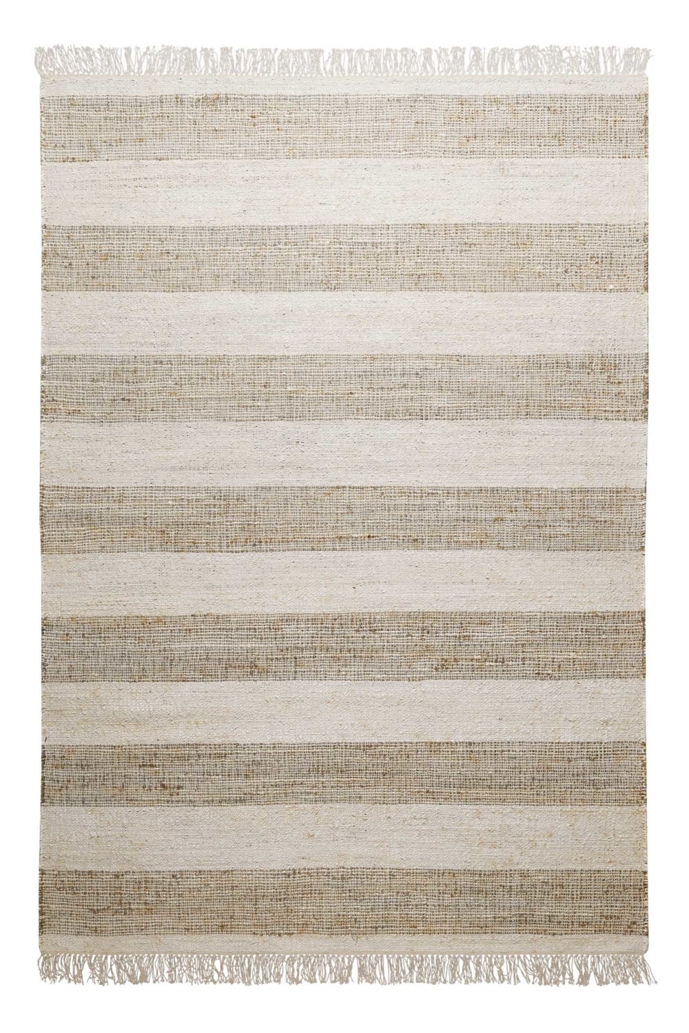 Tapis plat tissé main à franges rayé brun et beige 200x290