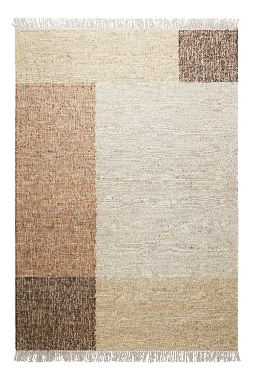 Tapis plat tissé main à franges beige et brun 130x190