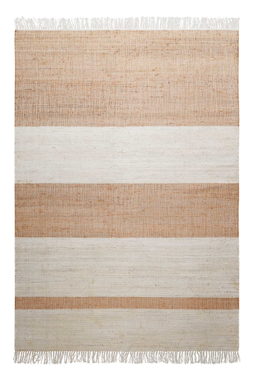 Tapis plat tissé main à franges rayé beige et brun 160x230