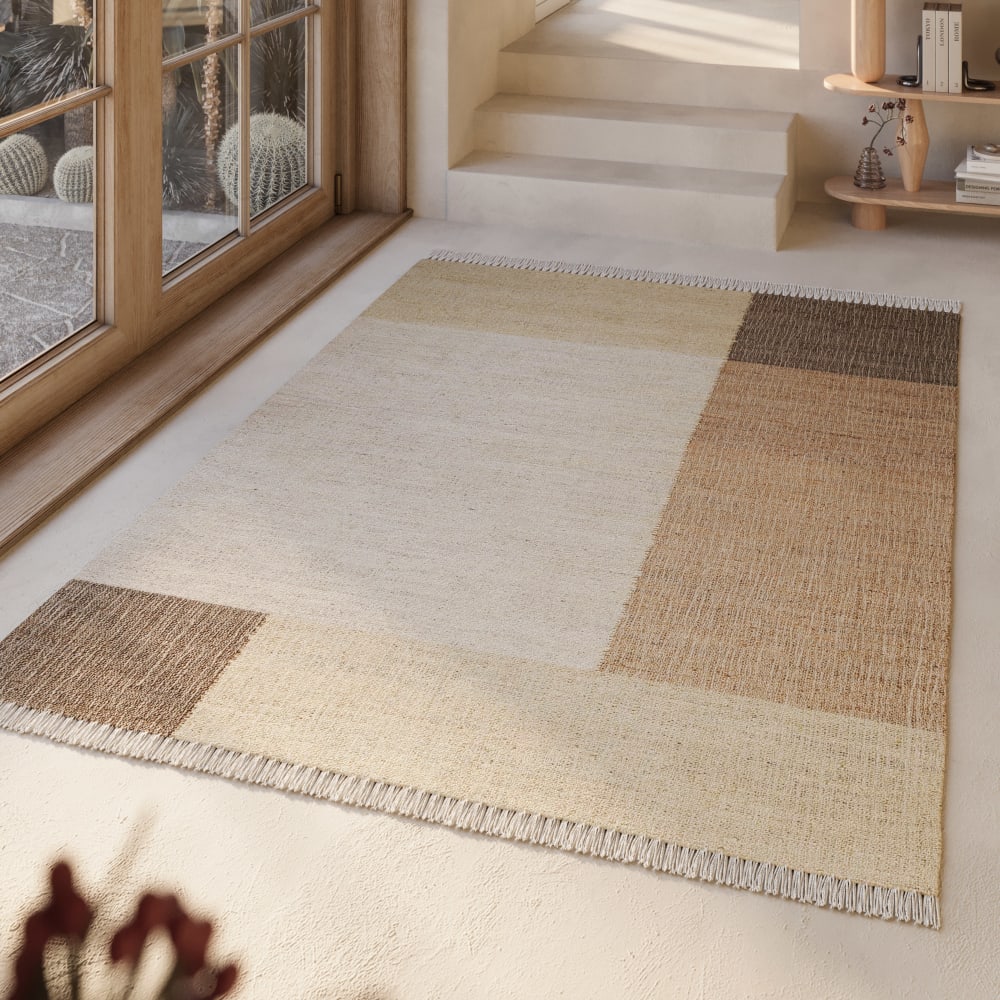 Tapis plat tissé main à franges beige et brun 160x230 — vue 3