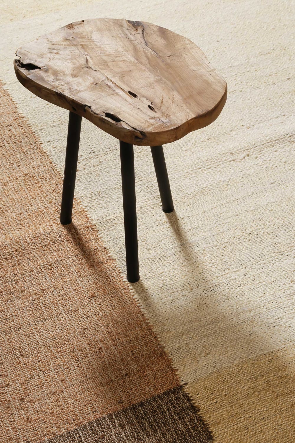 Tapis plat tissé main à franges beige et brun 160x230 — vue 4