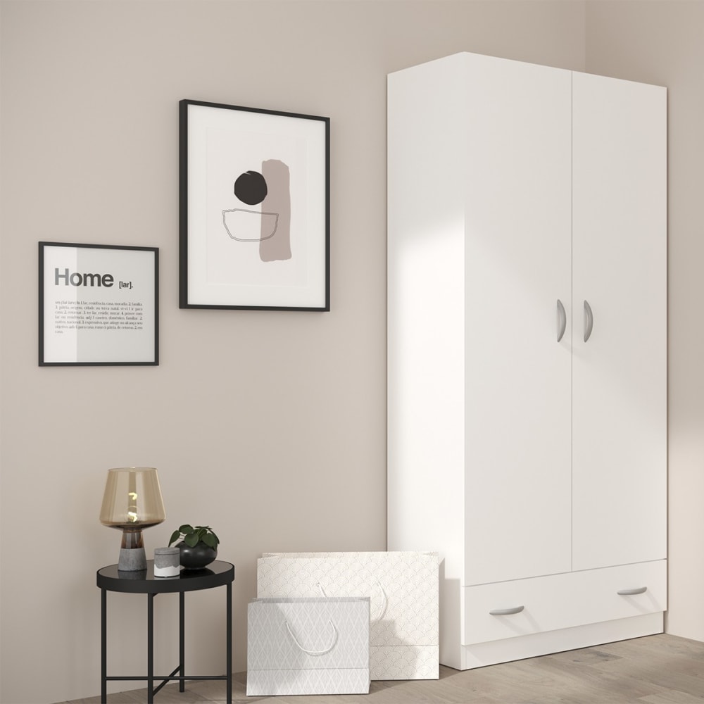 Armoire 2 portes 2 tiroirs L78 x H170cm - Blanc