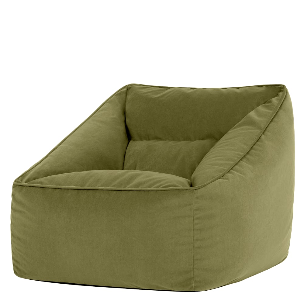 Pouf poire fauteuil velours vert olive