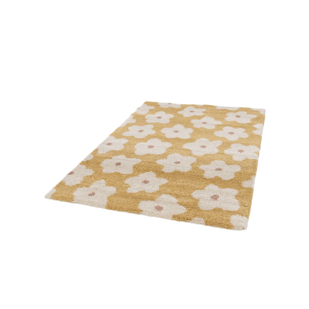 Tapis contemporain floral - 120x170cm Jaune moutarde Polypropylène