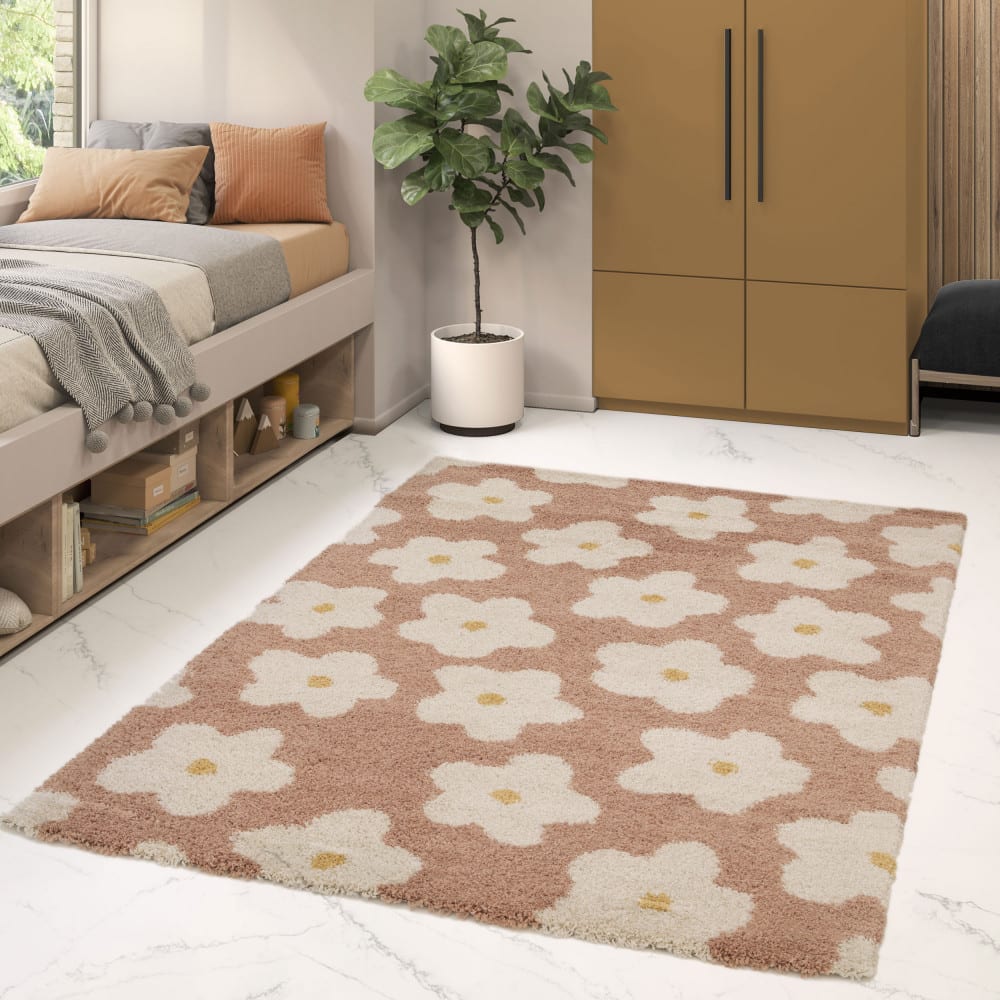 Tapis contemporain à motif floral - 160x230cm vieux rose polypropylène — vue 3