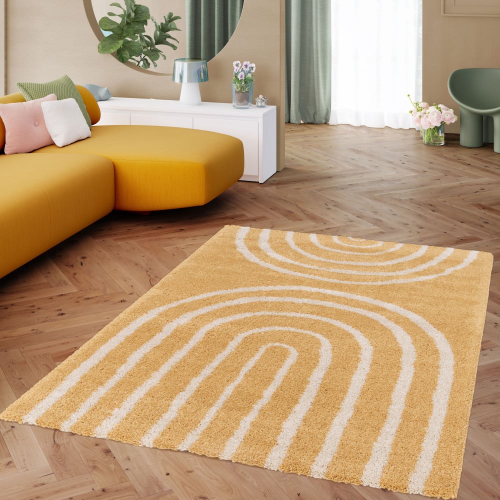 Tapis contemporain géométrique -160x230cm jaune moutarde polypropylène — vue 3