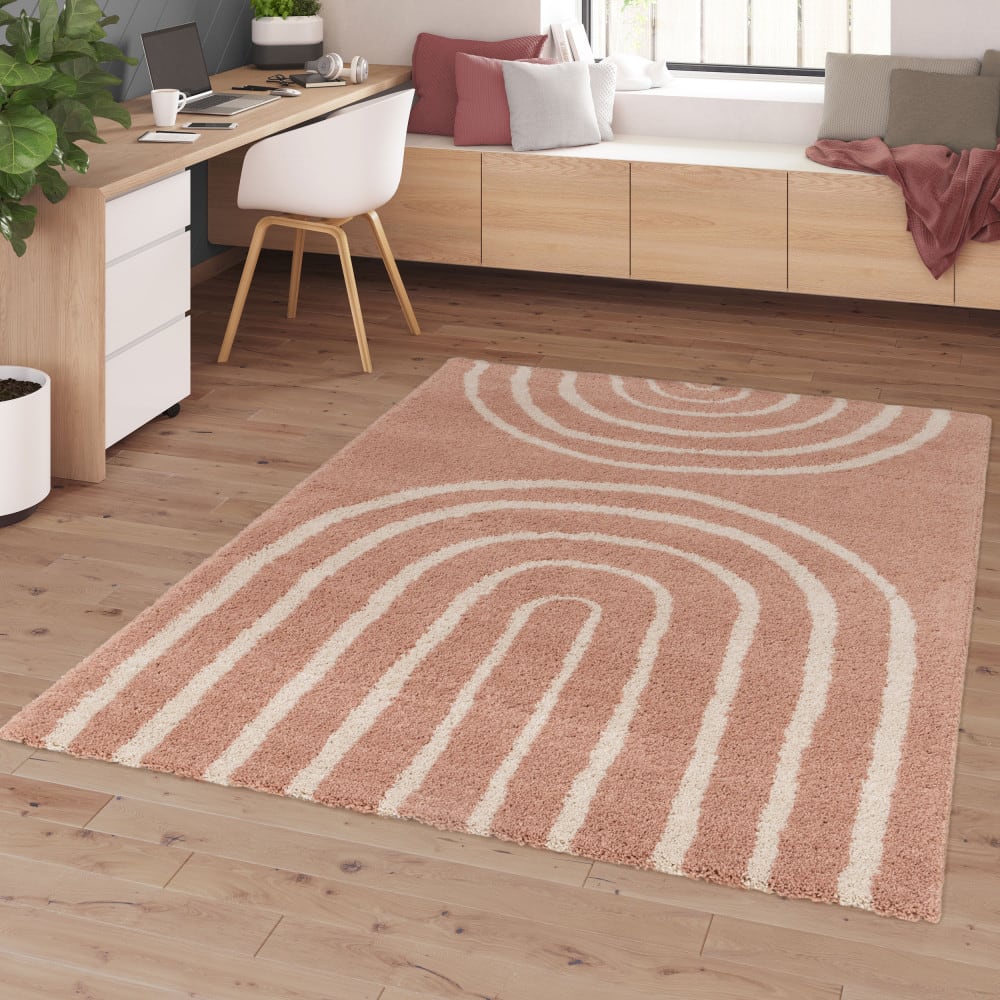 Tapis contemporain géométrique - 160x230cm vieux rose polypropylène — vue 3
