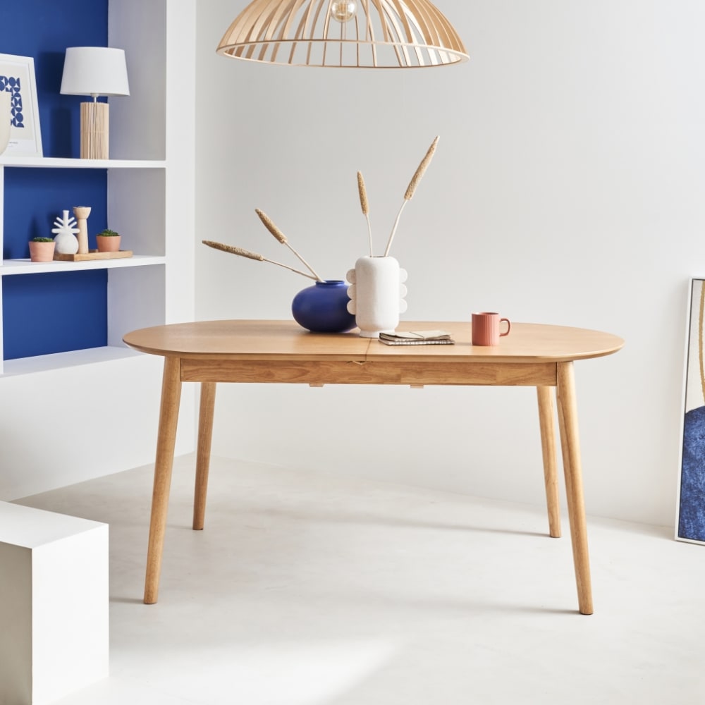 sweeek Ausziehbarer Esstisch oval naturfarben style modern Beige Spanplatte