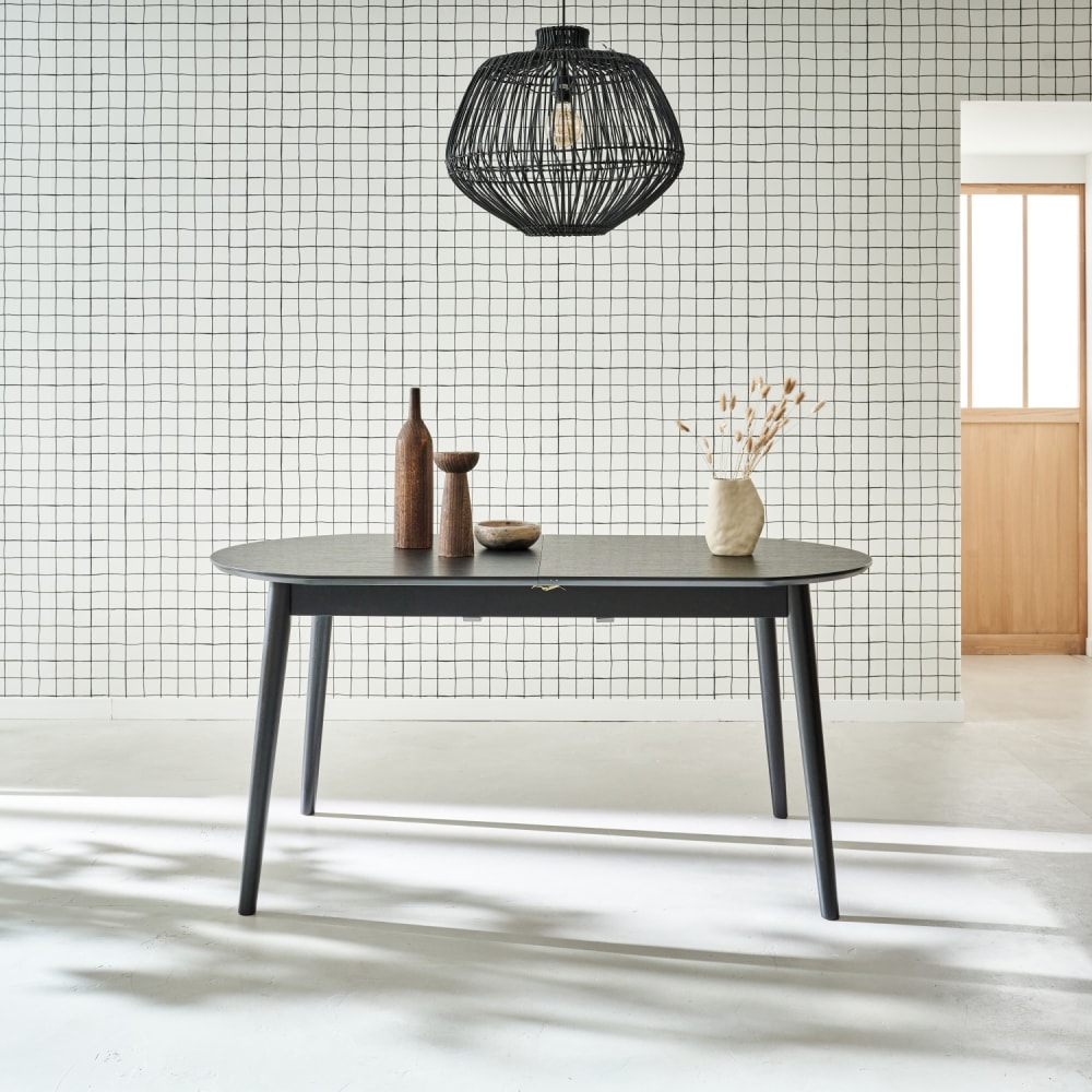 sweeek Ausziehbarer schwarzer ovaler Esstisch Lisa, 8 Plätze style modern - Spanplatte