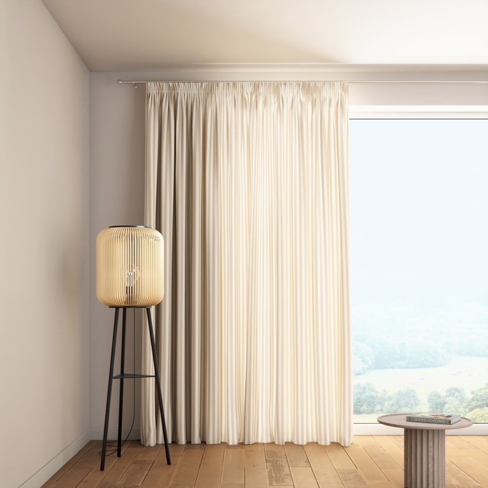 Dekoria Gestreifter Vorhang mit Kräuselband, braun und weiß, 130x100 cm Beige Stoff