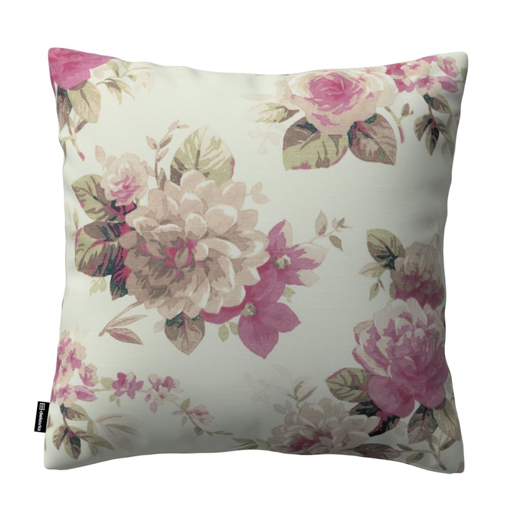 Dekoria Kissenhülle mit Blumenmuster, aus Baumwolle, beige und rosa, 43x43cm - Stoff