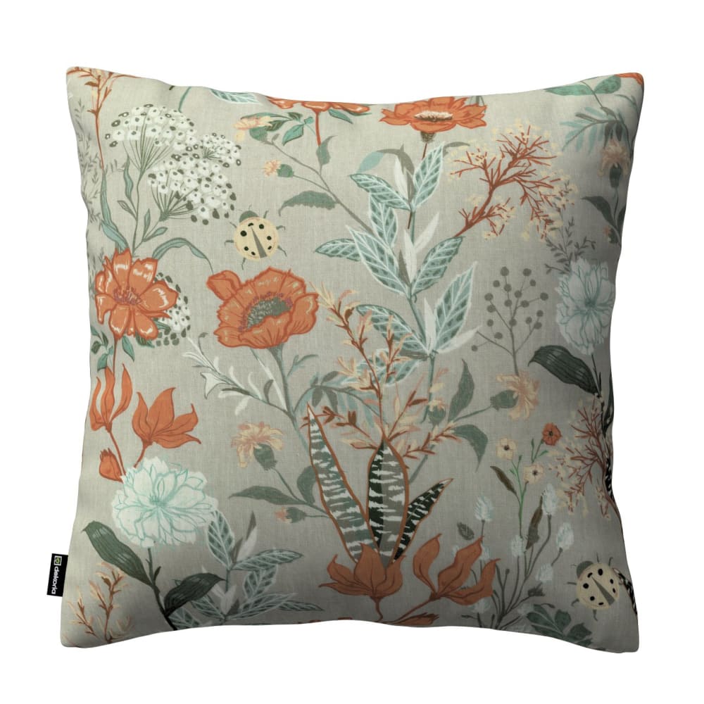 Dekoria Kissenhülle mit Wiesenblumen aus Baumwolle, grau und rosa, 50x50cm - Stoff