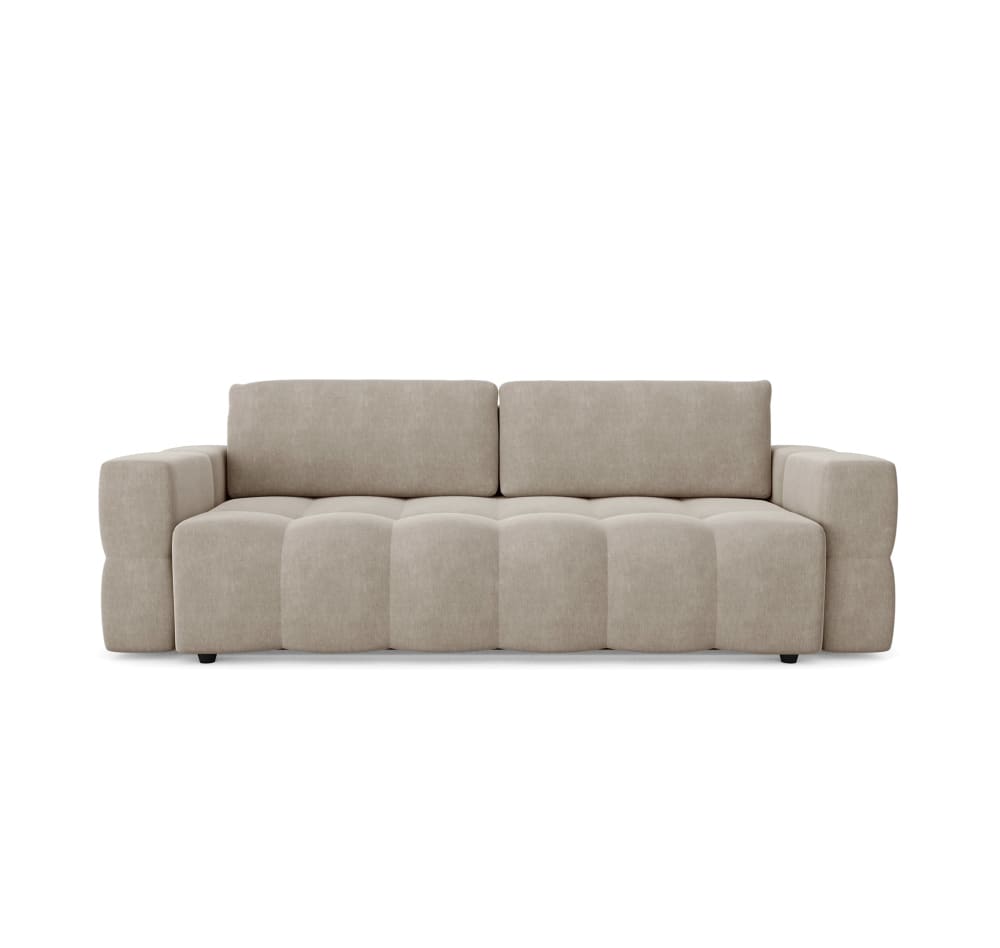 Canapé convertible coffre noyer 4 places en velours taupe