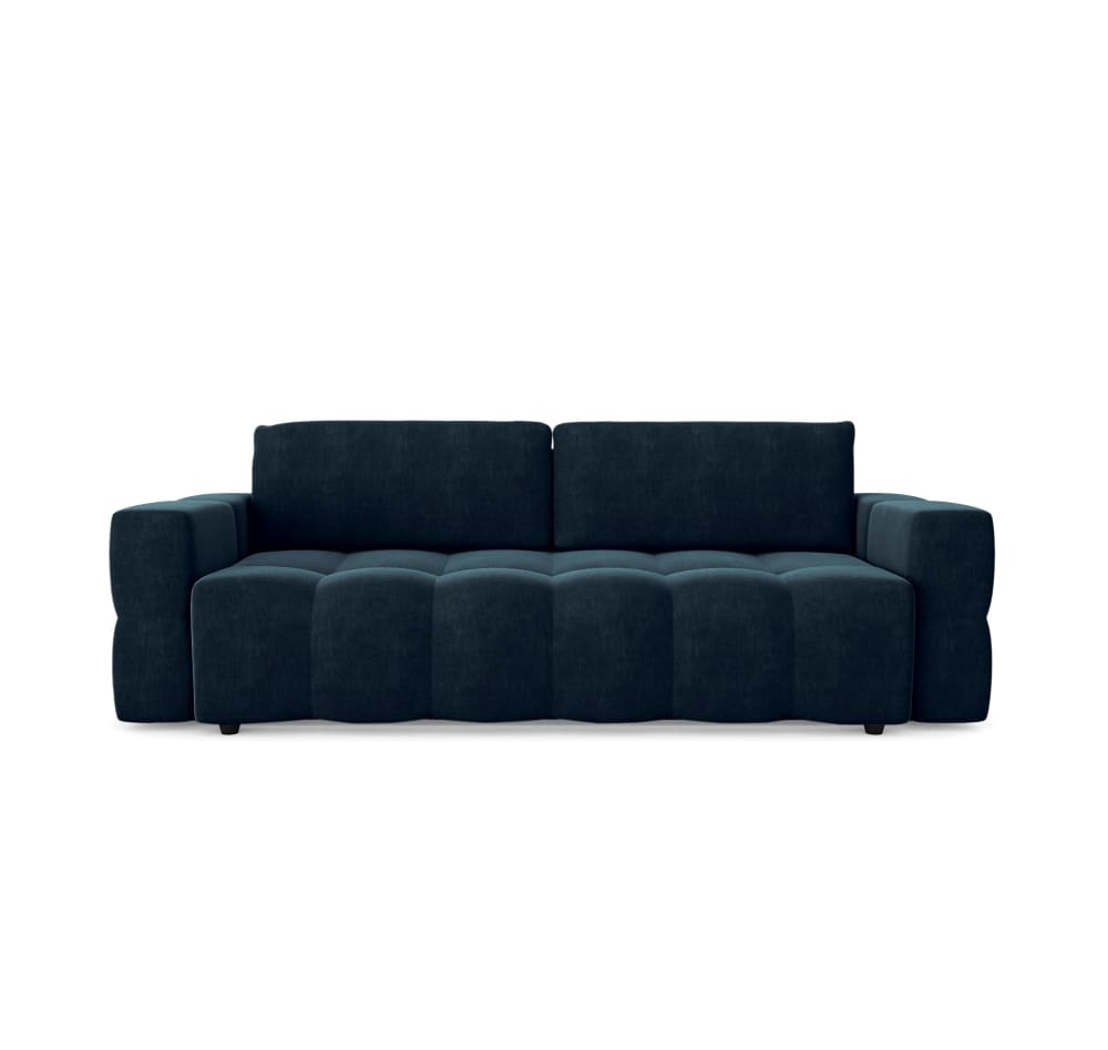 Canapé convertible coffre noyer 4 places en velours bleu paon