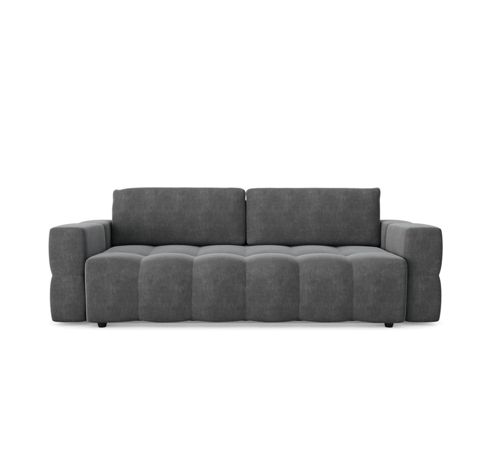 Canapé convertible coffre noyer 4 places en velours gris graphite