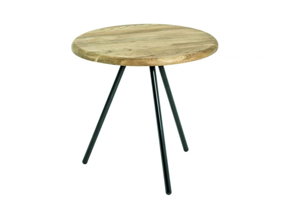 Table basse ronde en chêne massif et acier noir 40cm - Noir / Bois