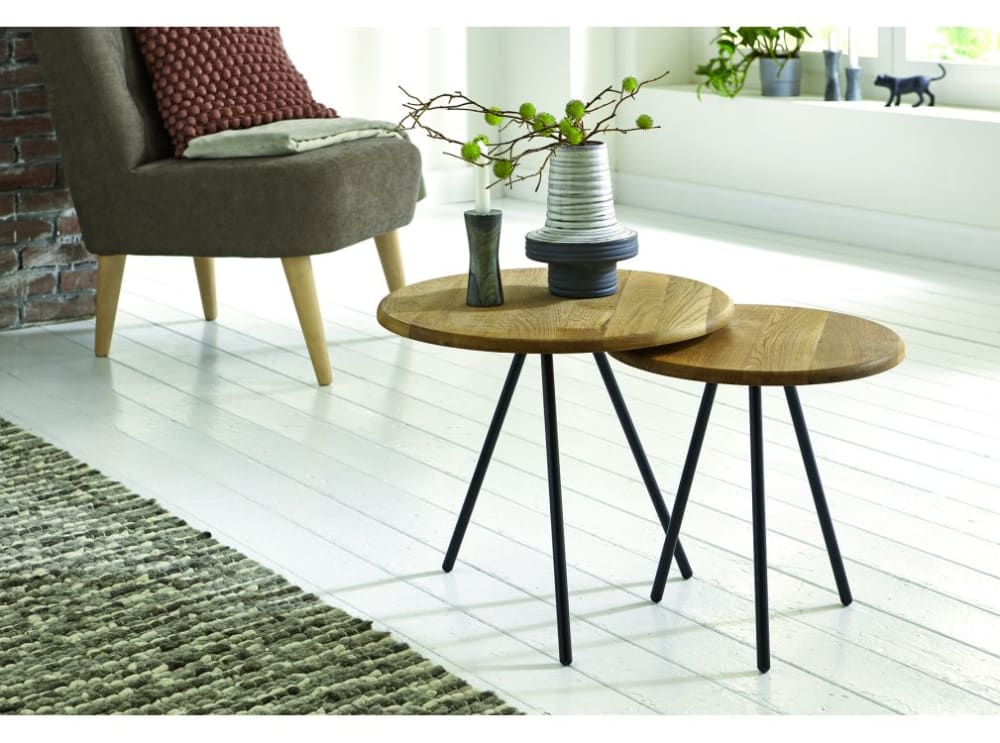 Table basse ronde en chêne massif et acier noir 40cm - Noir / Bois