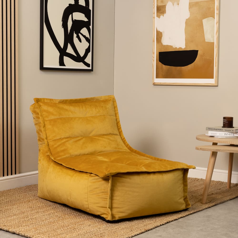 Lot de 2 poufs chauffeuse sofa velours, jaune ocre