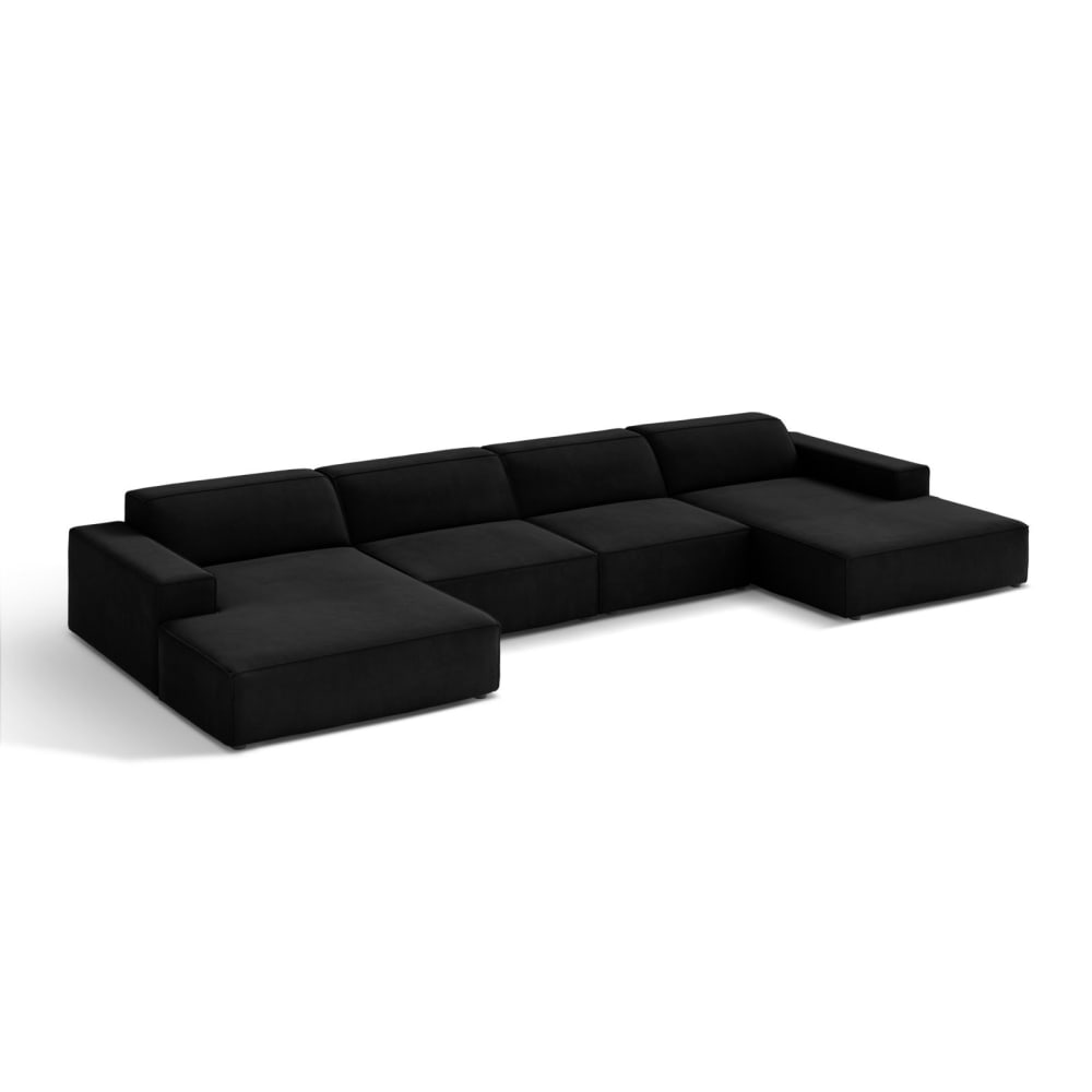 Canapé panoramique 6 places en tissu velours noir - Maisons du Monde